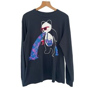 Riot Society Men's Sz M Galaxy Puking Panda Rainbows Black Long Sleeve Shirt